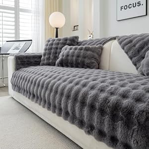 Soft Thick Plush Sofa Cushion Covers – New Non-Slip Sofa Covers 1 2 3 Seater Couch Covers, Fluffy Faux Fur Corner Sofa Cushion Cover L Shape Furniture Protector for Living Room (Dark Grey, 90×240)