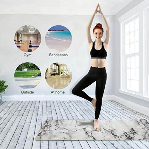 MAKIKU ヨガマット 厚さ1mm 幅広180*66cm ピラティス トレーニング 大理石 天然石 石柄 ホワイト フィットネス エクササイズマット 滑り止め 軽量 収納バッグ付き 9枚目