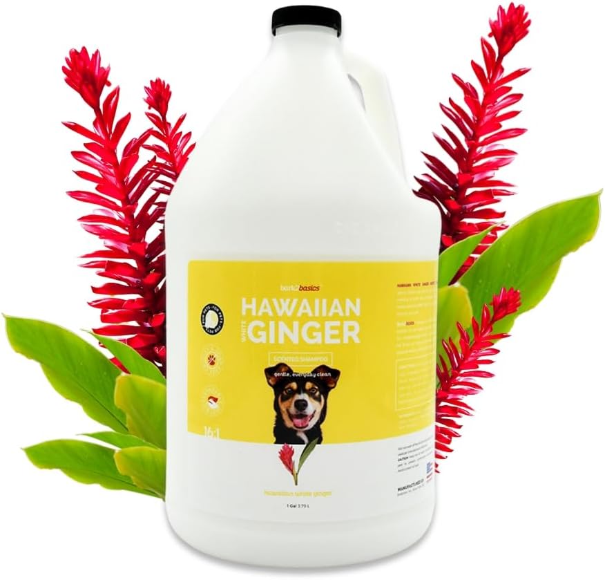 Bark2Basics Hawaiian White Ginger Dog Shampoo, 1 Gallon - Unique Herbal Blend, Natural Ingredients, Hawaiian White Ginger Scented, Cleans and Delivers Nutrients, Dilutes 16 to 1