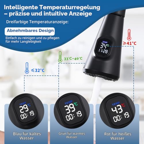 HOMELODY Wasserhahn Küche Schwarz, Küchenarmatur mit LED-Temperaturanzeige – Ansicht 4