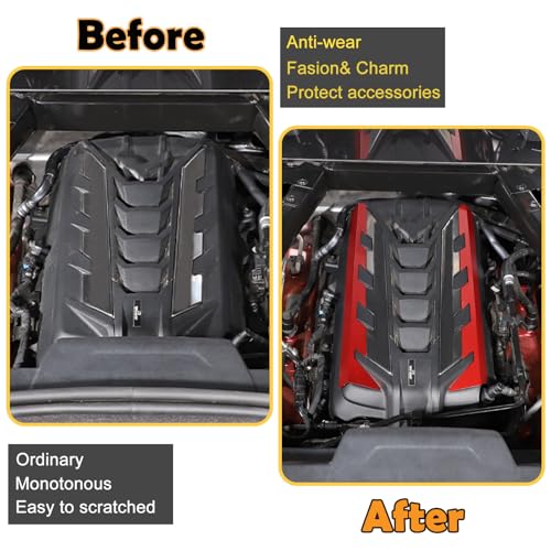Image of CHEAYAR Engine Bay Panel Cover Compatible with Chevrolet Corvette C8 2020-2023, Engine Shroud Cover Panel Trims, C8 Accessories 2PCS (Engine Bay Trim - Red)