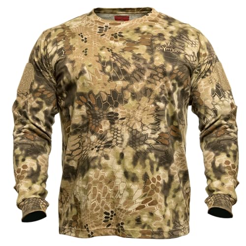Kryptek Stalker II Long Sleeve Shirt for Men Lightweight Cotton Camo Hunting Tactical Crewneck Outdoor Top Highlander - XL