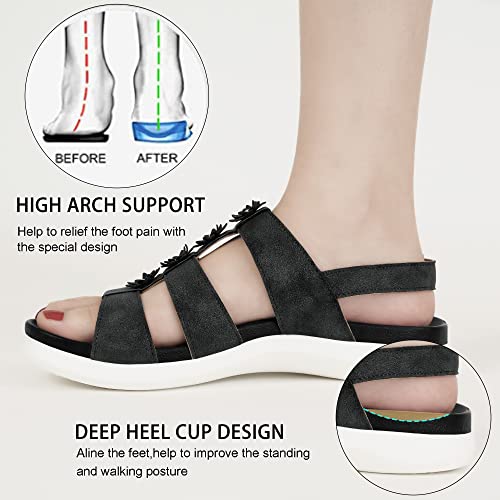 Ablanczoom Womens Sandals With Arch Support Adjustable Orthopedic Flat Sandals For Women Dressy Summer Casual Plantar Fasciitis Shoes Hook Loop #TOP2