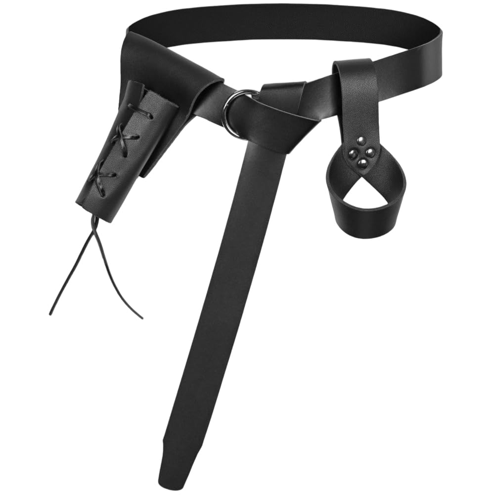 CALFOVERA 4PCS Medieval Renaissance Waist Belt Sword Sheath Frog Case Viking PU Leather Sword Holder Holster Renaissance Accessories for Men Women Halloween Costume Cosplay (Black)