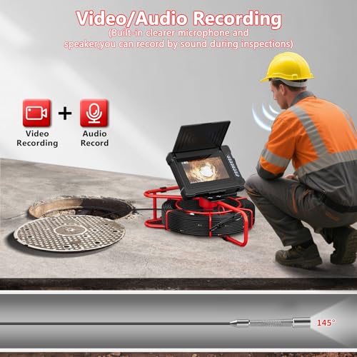 SYOWNFS Cámara de Alcantarillado 100ft/30m con Pantalla IPS Impermeable de 7" para Inspección de Tuberías DVR Grabadora miniatura 5