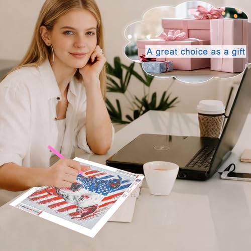 Image of 4th of July DIY 5D Diamond Painting Kits for Adults, American Flag Pitbull Dog Diamond Art Kits for Beginners, Full Drill Round Diamond Painting Independence Day Patriotic Wall Decor 13.8x13.8 Inch