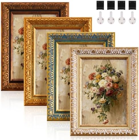 4 Pack Ornate Vintage Picture Frame Sets, 5 x 7 Inch Ornate Vinta...