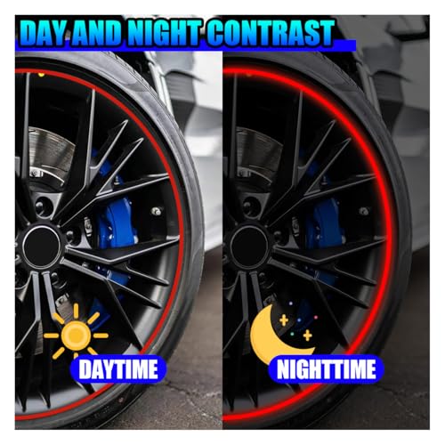 Tuxihapp 16PCS 17\'\'-19\'\' Car Wheel Stripe Reflective Stickers - Night Safety Warning Sticker Car Wheel Rim Tape Decals - Tire Rim Decorative Stripe Stickers for Motorcycle Bicycle Vehicle(Red) - Thumbnail 4