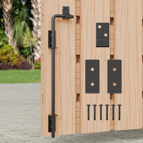 Image of 18 inch Heavy Duty Cane Bolt Gate Drop Rod with Black Finish-Steel Gate Ground Latch Designed for Wood Metal Vinyl Gates or Double Doors Fence Applications-1 Pack