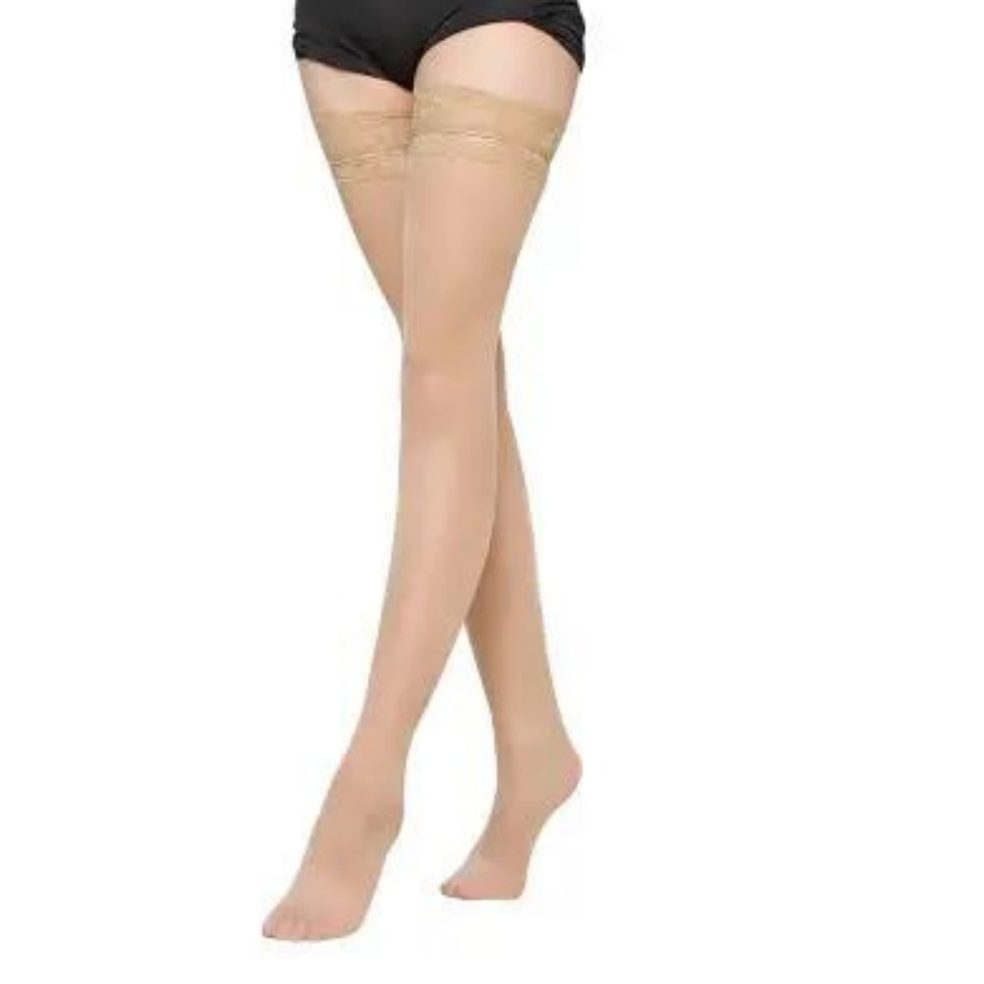 RINCS EssentialsWomen's Lace Stockings - Anti-Slip Silicone Top Fishnet, Thin Nylon Pantyhose, Opaque Hold-Up Lingerie, Ultra Shimmery Sheer Over-Knee Long Hosiery Tights (UK Size S-M)