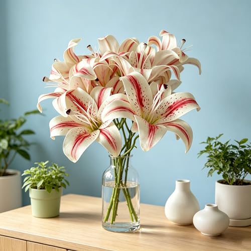 Lirios artificiales sin mantenimiento flores de doble cabeza claras 4
