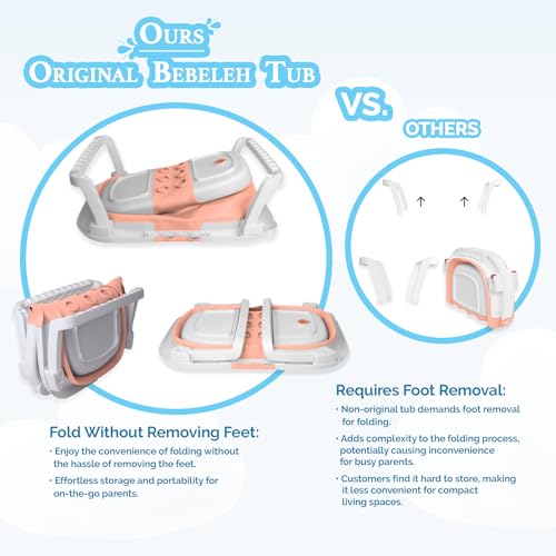 Image of BEBELEH Collapsible Baby Bathtub with Thermometer - Bathtub + Baby tub Sling + Newborn Sling - Baby Bathtub Newborn to Toddler 0-24 Months - The Ultimate Baby Bath tub! (with Thermometer,Pink)