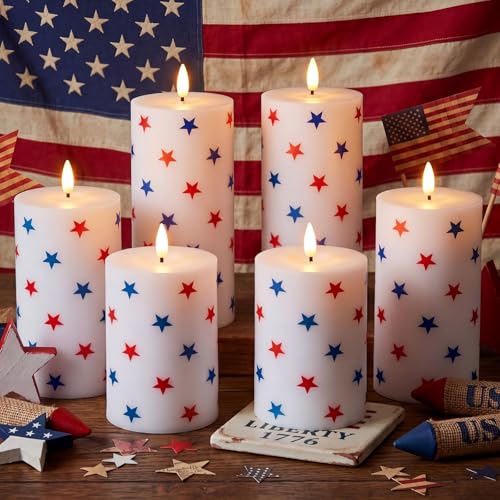 Velas LED patrióticas de Tujoe para decoración del 4 de julio con diseño sin llama en pack de 6
