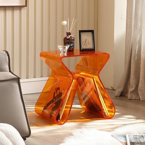 Mesa auxiliar de acrílico naranja transparente para salón y dormitorio 3