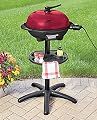 Montgomery Ward Chef Tested Electric Grill- Indoor/Outdoor Use, Removable Cast Aluminum Griddle, Temperature Control, Drip Tray, Warming Drawer, 1350 Watts, (Red, 25"W x 40.25"H x 25"D)