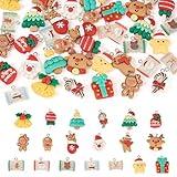 Bestewelry 38 Pcs Christmas Opaque Resin Pendants with Iron Loops Xmas Tree Bear Santa Claus Christmas Bell Gingerbread Man Candy Pendant Charms for Jewelry Making