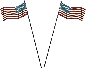 Patriotic Rustic Metal Yard Garden Stake Set of 2, Small American Flag US Garden Flag Yard Sign for Election Day Veterans Day 4th of July Decoration