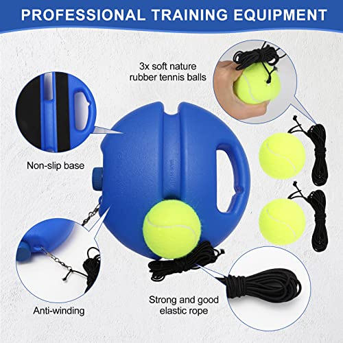 PULEEBO Tennis Trainer Rebound Ball for Self Practice, 3 Balls with String, Anti-Tangle Hook, Vibration Dampeners, Overgrip, Color Box - Image 3
