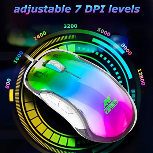 Image of Ant Esports GM610 7D Crystal Full RGB Gaming Mouse, Instant 825 Chip, 7 Adjustable DPI Up to 12800, Lightweight Mouse, 7 Buttons, Ergonomic Gamer Mice for Windows /Laptop /PC /Mac OS- White