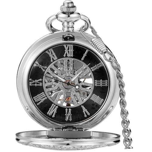 Reloj de bolsillo mecánico retro Tiong calado con caja de regalo