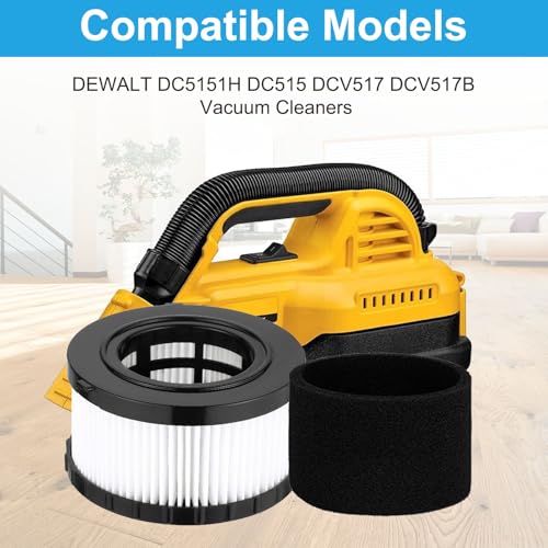 Image of DC5151H HEPA Filter for DEWALT DC5151H DC515 DCV517 DCV517B Wet Dry Vacuum, Includes 4 Pcs DC5151H Filter, 4 Foam Sleeve Filter, 1 Cleaning Brush