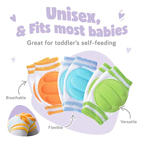 Baby Knee Pads for Crawling (3 Pairs) - Adjustable Breathable Waterproof Safety Protector for Babies, Toddlers, Infants, Boys, Girls, Kids