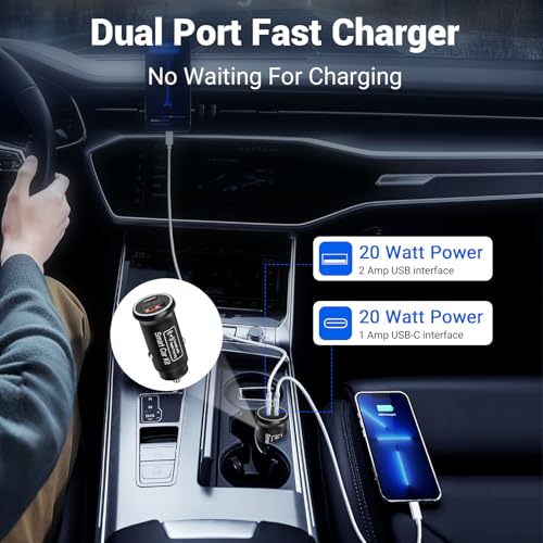 Peilsender Auto, [MFi-Zertifiziert] 2-in-1 Dual-Port Schnellladegerät fürs Auto 20W mit GPS-Sender für Auto, kompatibel mit der Apple „Find My“-App, Plug & Play (Nicht für Android-Telefone geeignet)