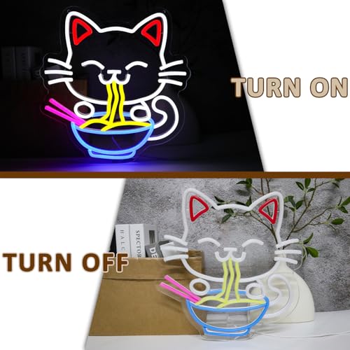 Image of Fortune Cat Ramen Neon Sign for Wall Decor, Japanese Lucky Cat Led Signs for Business, USB Dimmable Cartoon Cat Neon Lights for Noodles Shop Kitchen Home Pub Dinning Room Restaurant Wall Art