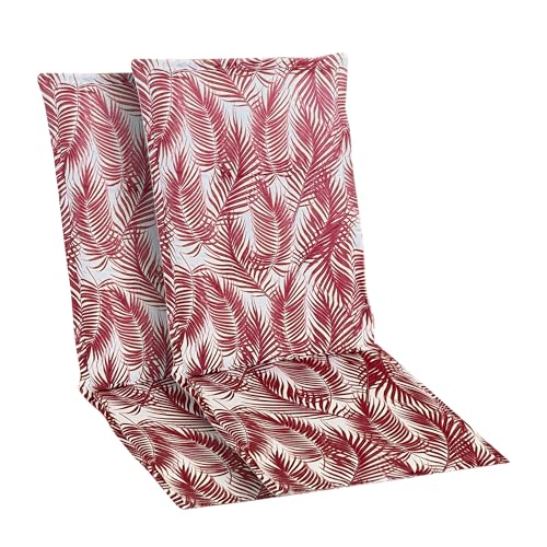 Goliez® 2er Set Gartenstuhlauflagen Hochlehner, Polsterauflagen für Gartenmöbel, Sitzauflagen Gartenstühle, Sitzkissen mit UV-Lichtecht (Flora Rot)