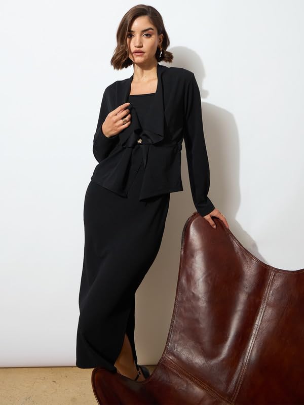 Image of barcino Black Strappy Bodycon Dress with Shrug