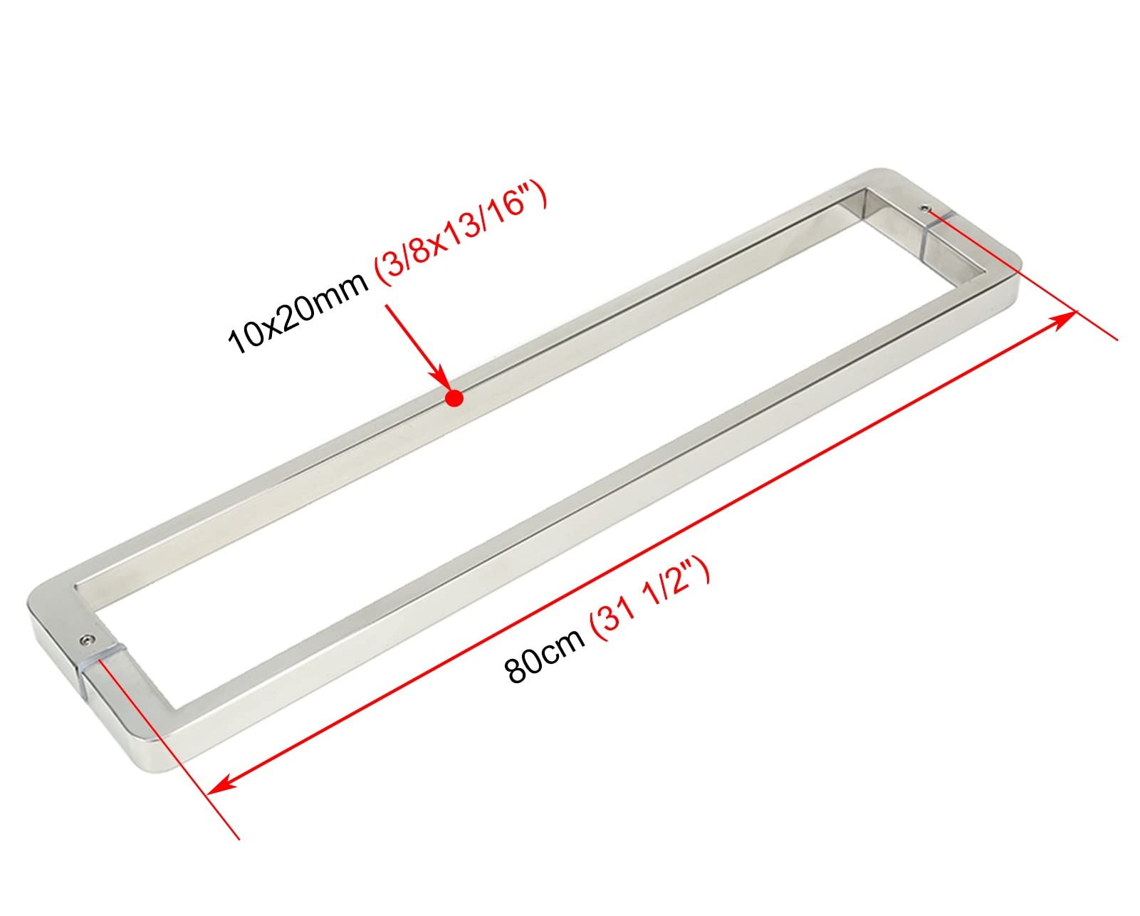 Maniglia per porta rettangolare, maniglia per porta battente su entrambi i lati in acciaio inossidabile 304, maniglione per porta in vetro della doccia/porta scorrevole del fienile, 1x2 cm (