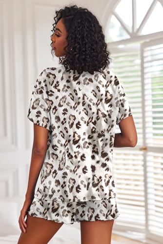 Image of Ekouaer Pajamas Set for Women Short Sleeve Lounge Set 2 Piece Loungewear PJs Soft Cute Lightweight Sleepwear
