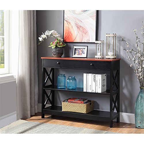 Pemberly Row Transitional One-Drawer Console Table In Cherry And Black Wood #TOP2