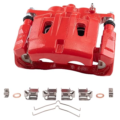 Image of TRQ Front Brake Caliper Set Painted Red Brackets Compatible with 2010-2015 Lexus RX350 2015 RX450h 2010-2019 Toyota Highlander 2011-2020 Sienna