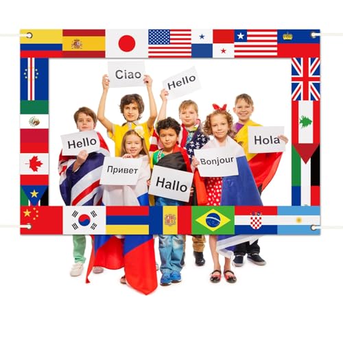 Fabric International Flag Photo Prop World Flags Photo Booth Frame International Welcome Photography Backdrop Around The World Background for Country Sports Events Party Favors Decor 62 x 42Inch - Image 7