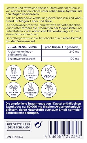 Zirkulin Artischocke Verdauungshelfer 30 Kapseln - 60.000mg pro Kapsel - Hochdosiert - effektive Unterstützung der natürlichen Fettverdauung - wohltuend für Magen, Leber und Galle – Bild 7