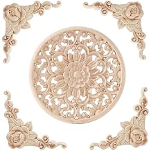 5PCS Hand Wood Carved Onlay Applique Wood Appliques Onlays DIY Carved Furniture Appliques Onlays Unpainted Carving Decal for Cabinet Bed Door Mirror Fireplace Wardrobe Furniture Decoration,04