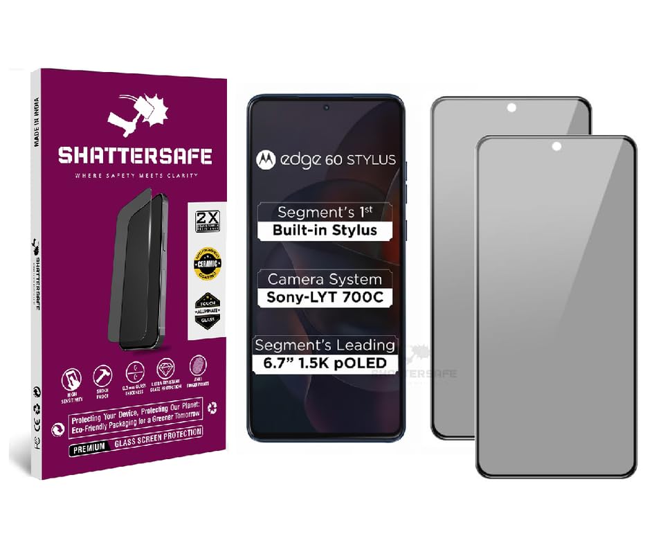 Image of Anti-Spy Privacy Tempered Glass Compatible For Motorola Edge 60 Stylus [Pack of 1]. 9H Hardness, Anti-Scratch, Edge-to-Edge Protection With Easy Installation Kit & Case Friendly Fit.