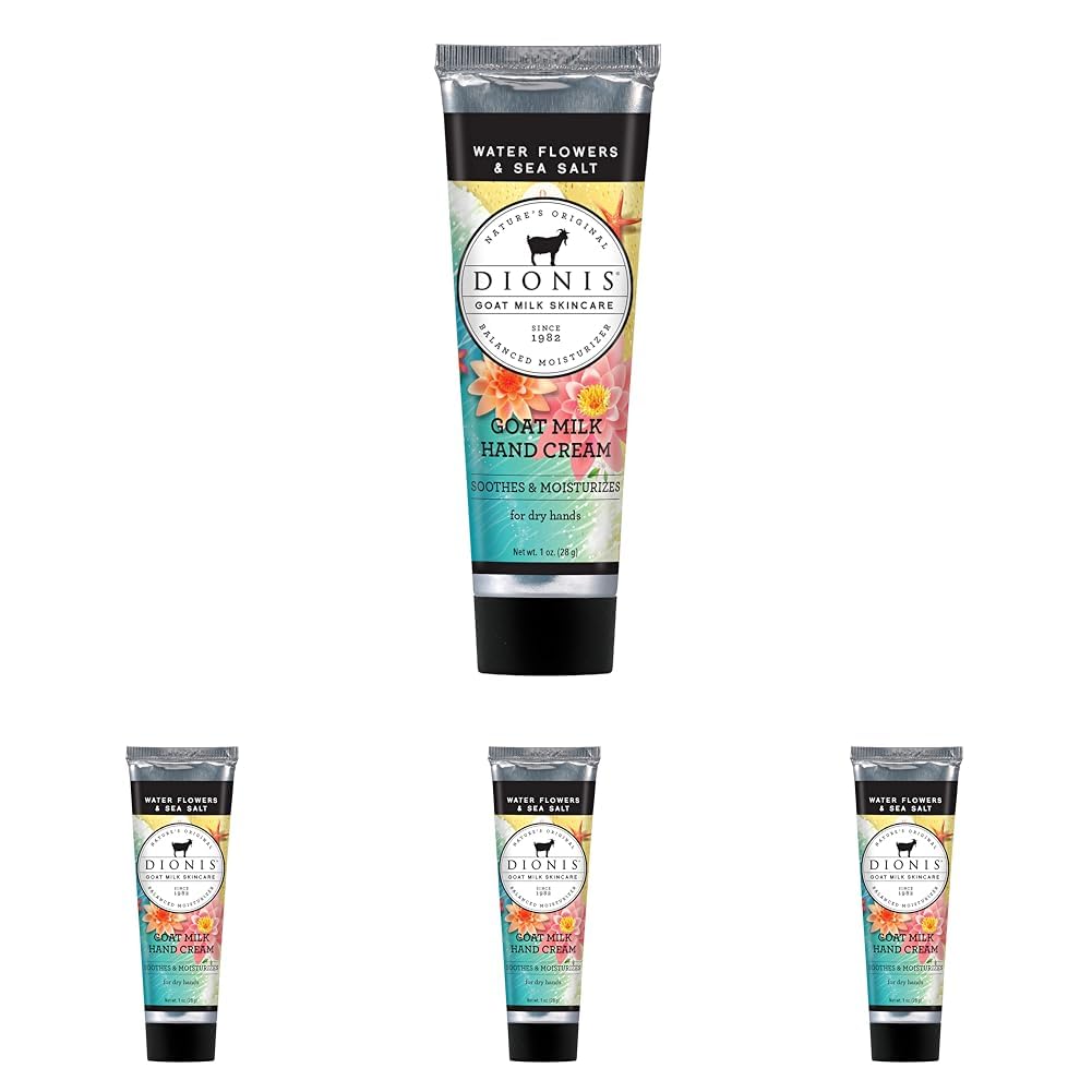 Dionis - Goat Milk Skincare Water Flowers and Sea Salt Scented Hand Cream (1 oz) - Made in the USA - Cruelty-free and Paraben-free (Pack of 4)