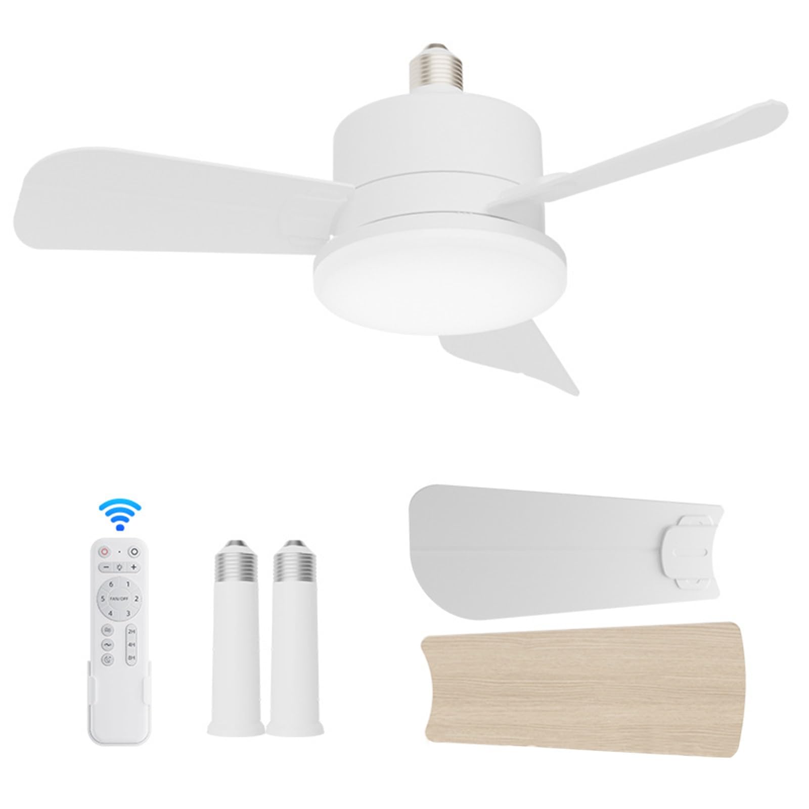Kmarouse Ventilateur Plafond à Douille E27 Avec Lumière – Télécommande Gradation – Sans Fil Violet