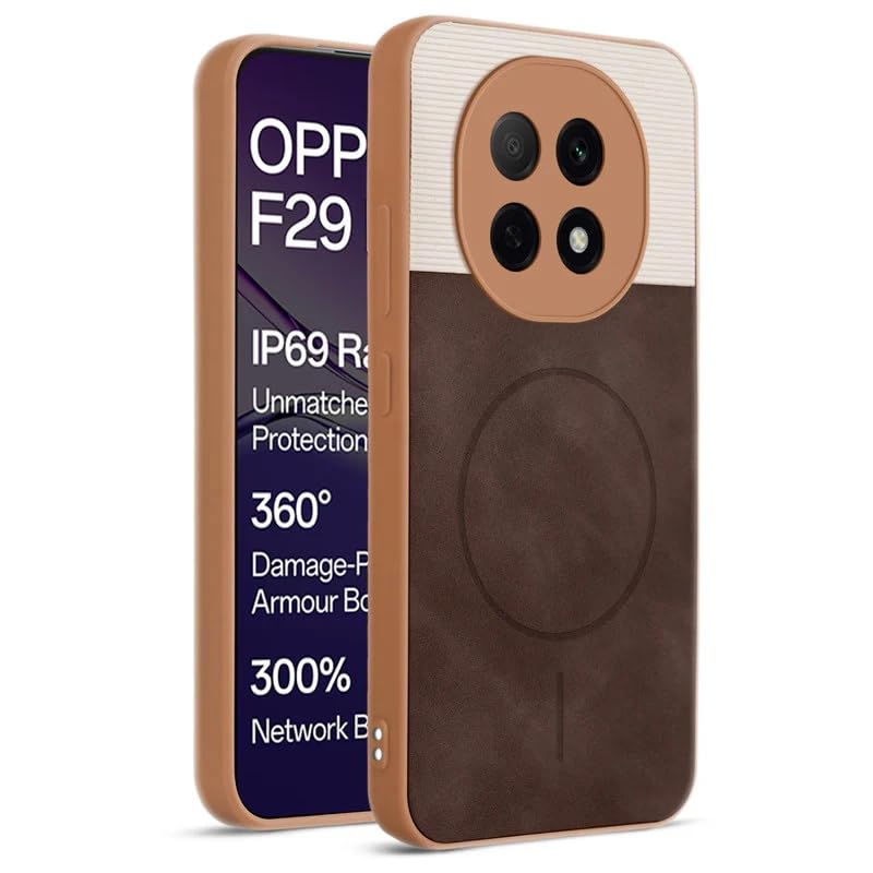 Image of Bintage case Dual-Leather Macc-Safe Design Phone Case| Soft Touch Finish | Full Camera Protectection Back Cover Compatible for Oppo CPH2705 /Oppo F29Pro 5G - White & Choco Brown