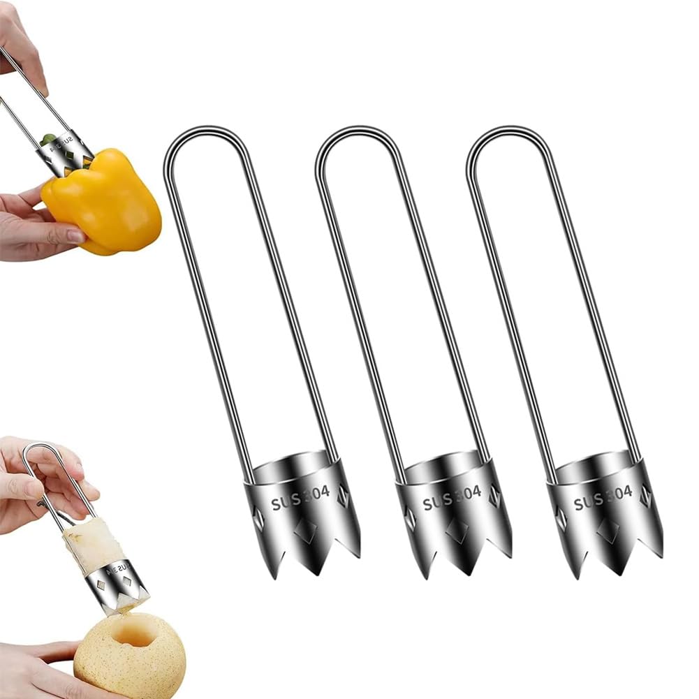Fruit and Vegetable Corer Tool, Red Bell Pepper Seed Corer, Stainless Steel Fruite Corer, Apple Core Remover with Ergonomic Handle, for Vegetables Fruit Corer Kitchen Gadget (3)