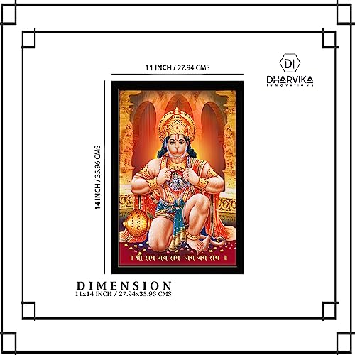 Image of Dharvika Innovations Lord Hanuman Photo Frame | Lord Hanuman Photo with Frame | Lord Hanumanji Photo Frame | Lord Hanuman Ji Photo Frames (11 x 14 Inch)