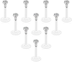Jovivi 16G Tragus Earrings 2mm CZ Helix Lip Labret Piercing Jewellery Flexible Acrylic Bioflex Clear Nose Labret Studs Retainer 8mm Lip Bar Cartilage Earrings Tragus Stud,10pcs