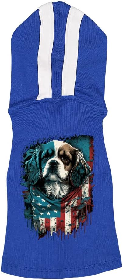 American Flag Print Dog Shirt with Hoodie - Digital Art Dog Hoodie - Cool Graphic Dog Clothing - Royal White, L