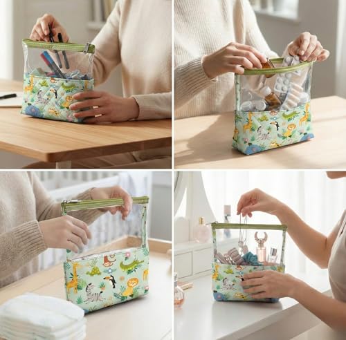Image of Clear Zip Organizer | Multipurpose All-in-One Compact, Foldable, Durable, Lightweight, Waterproof, Bag | Travel Friendly Pouch | Ideal for Stationary & Small Accessory (Jungle Print)