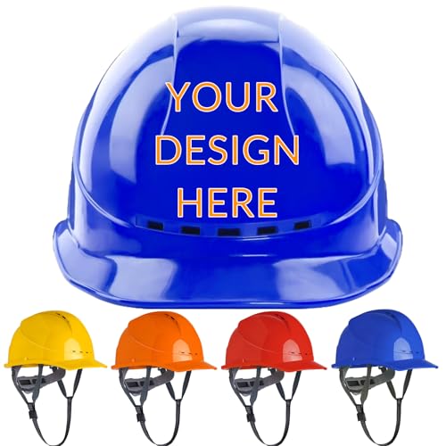 Custom Hard Hat with Suspension, Construction Adjustable Ratchet Hard Hats,Personalise Hard Hat,Add Your/Logo/Text/Photo (V-Proof, Blue)