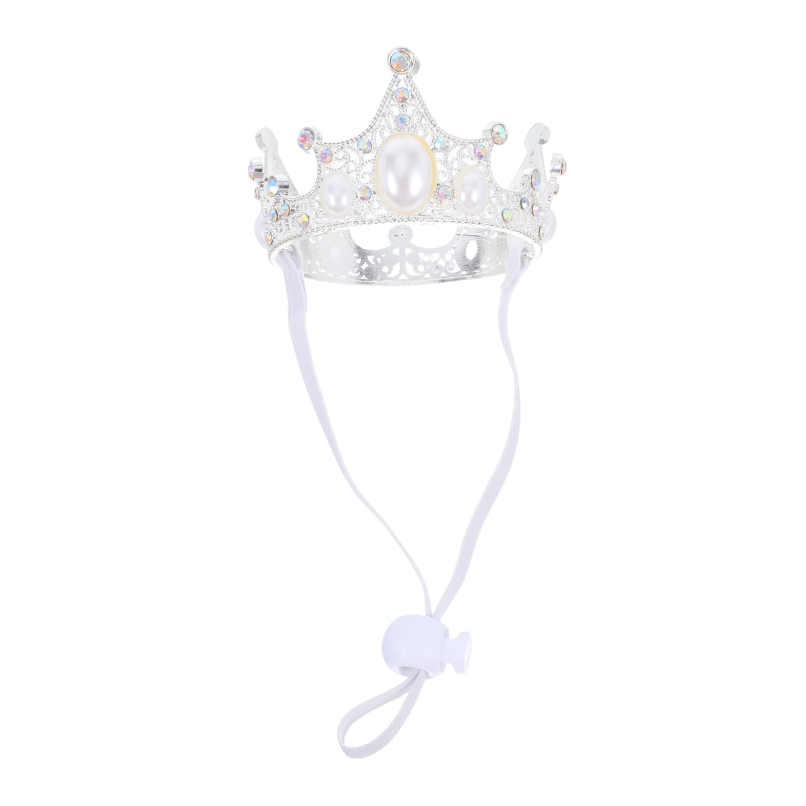 VANZACK Pet Birthday Party Crown Adjustable Strap Silver Headdress for Dogs Puppies for Weddings Celebrations Festive Events Glittering Design for Memorable Photos