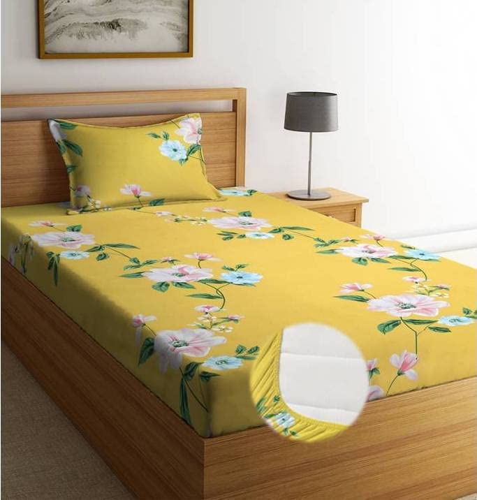 T tungol Super Soft All Round (Elastic Fitted) Single Bed Bedsheet with 1 Pillow Cover- 4 Feet x 6 Feet - 48 Inches x 72 Inches x 8 Inches-Single (Light Yellow)-image-16