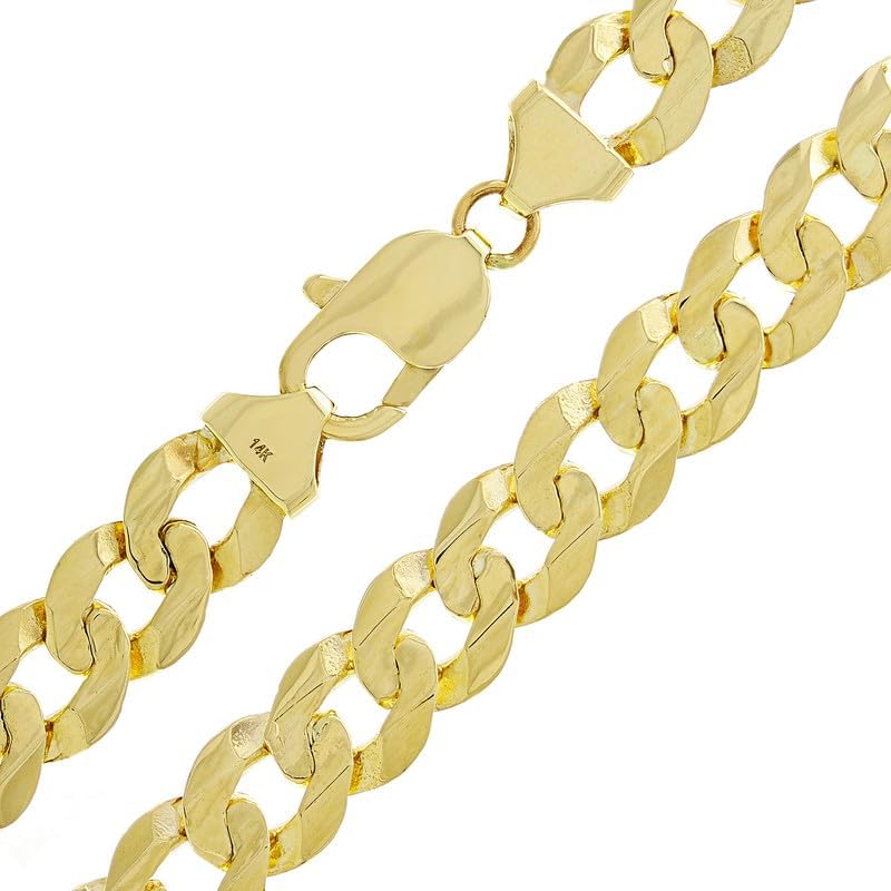 9mm Solid 14k Gold Cuban Link Chain - 9mm Heavy Solid Golden Chain Flat Curb Link Necklace - Mens Jewelry Made with Hypoallergenic Yellow 14 Karat Gold - Image 2